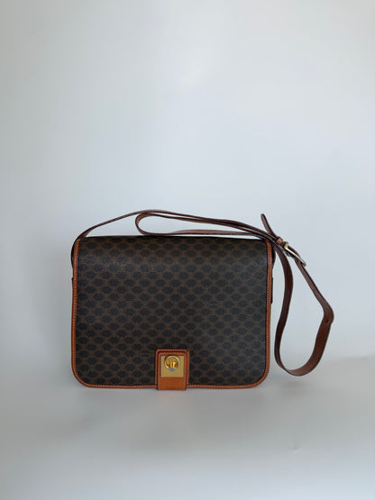 Celine Vintage Macadam Canvas Crossbody Bag Brown Tan