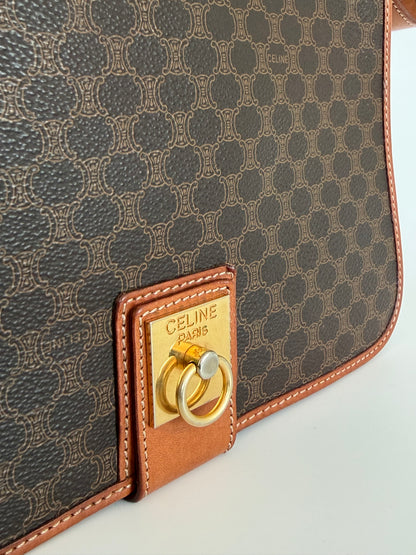 Celine Vintage Macadam Canvas Crossbody Bag Brown Tan