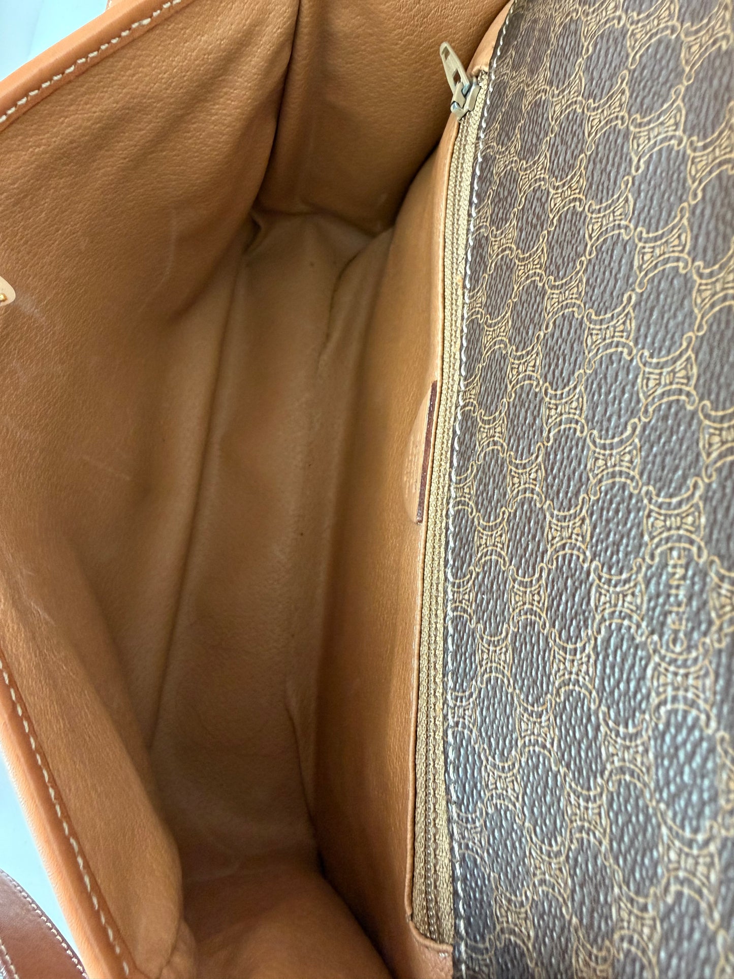 Celine Vintage Macadam Canvas Crossbody Bag Brown Tan