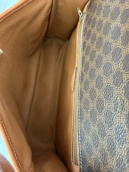 Celine Vintage Macadam Canvas Crossbody Bag Brown Tan
