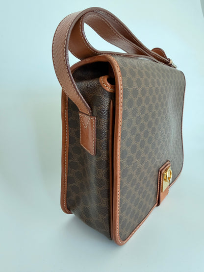 Celine Vintage Macadam Canvas Crossbody Bag Brown Tan