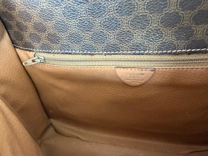 Celine Vintage Macadam Canvas Crossbody Bag Brown Tan