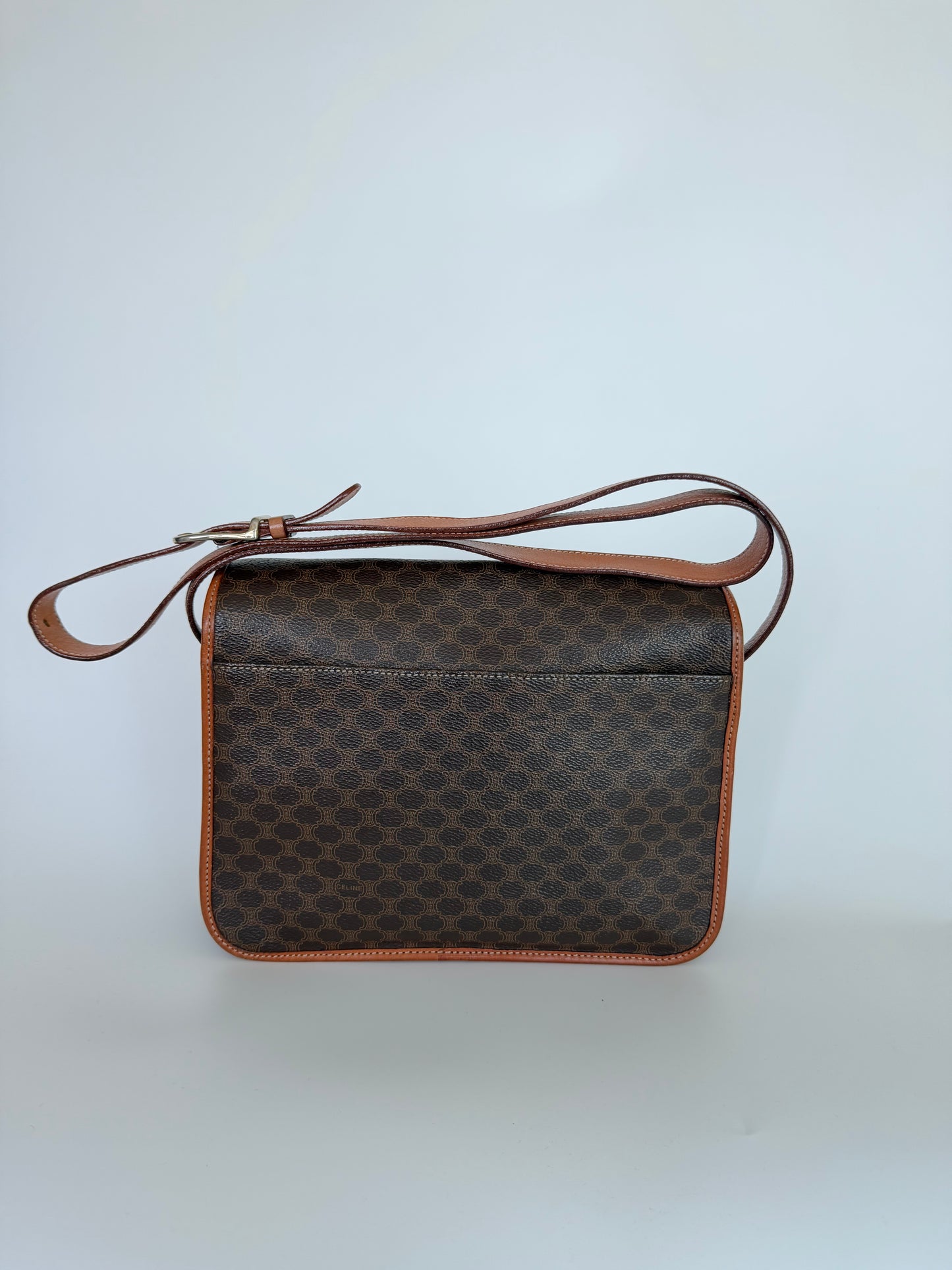 Celine Vintage Macadam Canvas Crossbody Bag Brown Tan