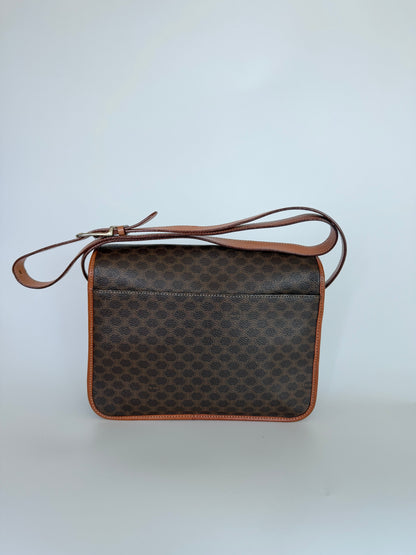Celine Vintage Macadam Canvas Crossbody Bag Brown Tan