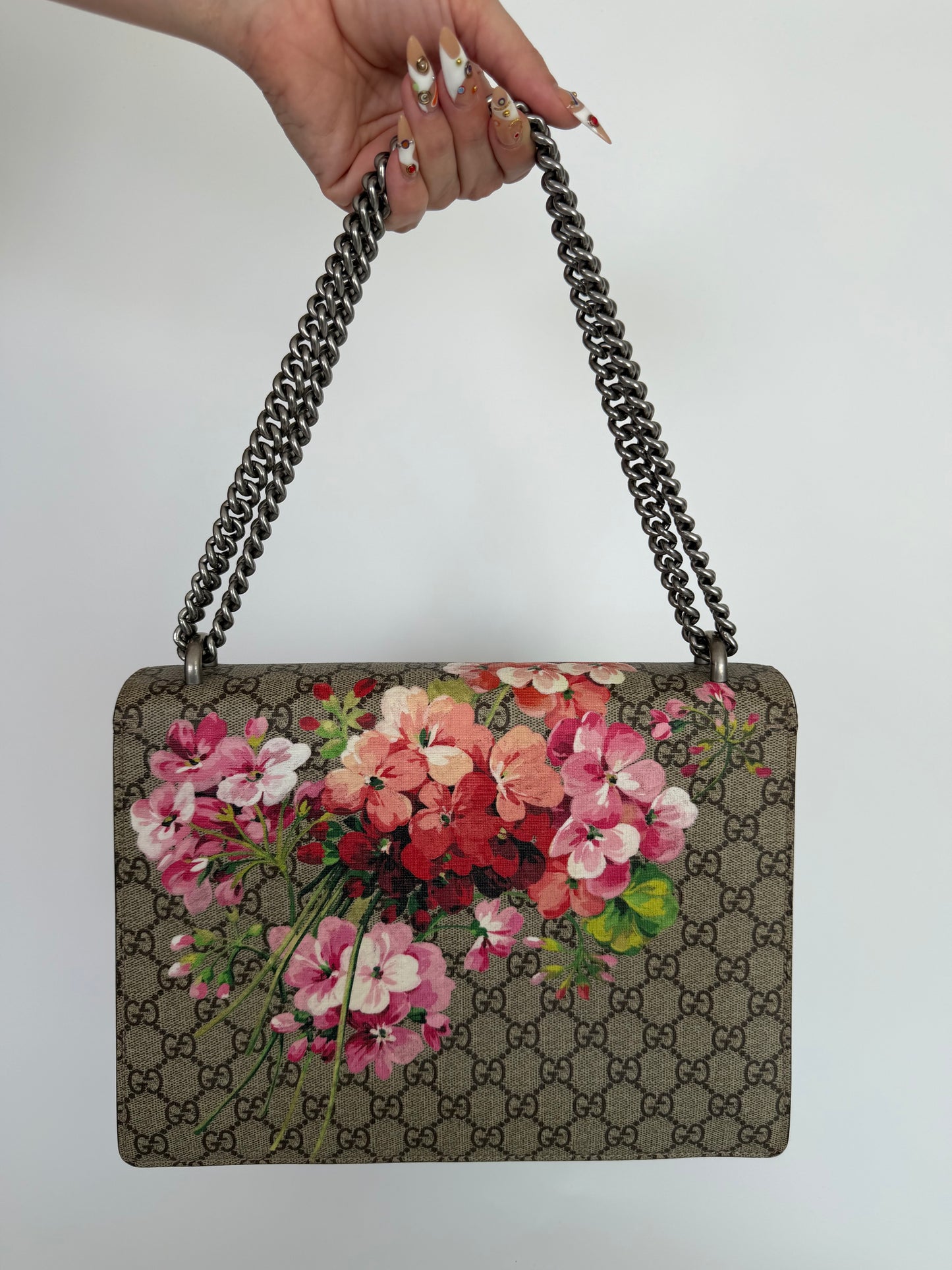 Gucci Dionysus GG Blooms Medium Shoulder Bag – GG Supreme Canvas & Burgundy Suede