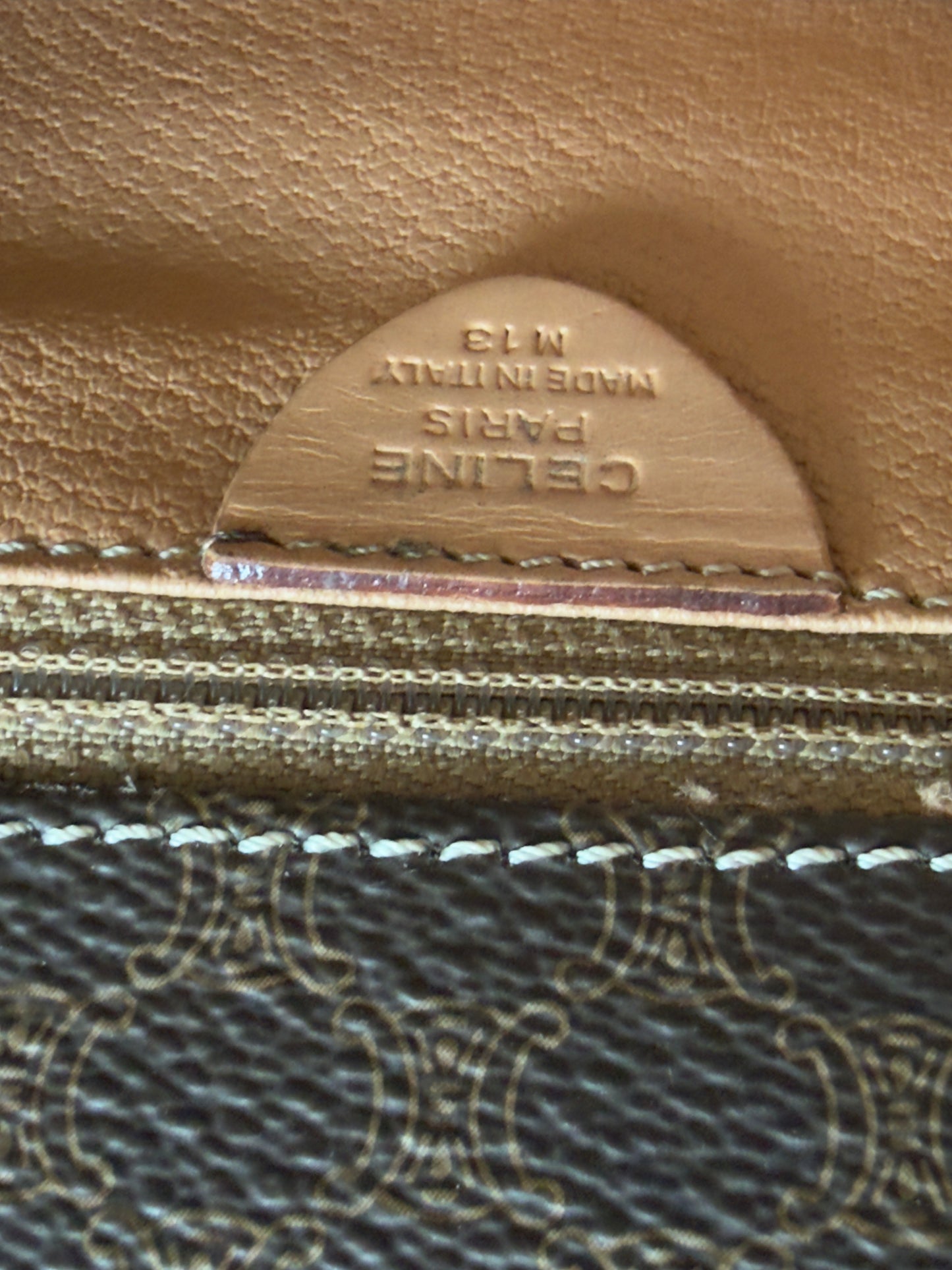 Celine Vintage Macadam Canvas Crossbody Bag Brown Tan